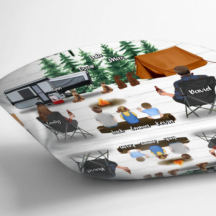 Personalized Camping Pillow Cover/Fleece Throw Blanket/Quilt - Couple/Parents & Up To 3 Kids, 4 Pets - Gift Idea From Camping Lovers - Always At Home Wherever We Park It