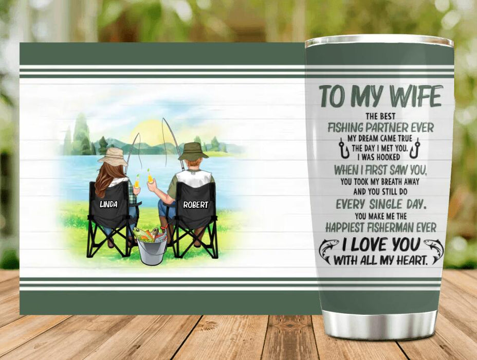 Personalized Fishing Couple Tumbler - Gift for Fishing Lovers/Couple/Husband and Wife - I love you with all my heart