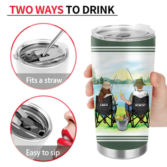 Personalized Fishing Couple Tumbler - Gift for Fishing Lovers/Couple/Husband and Wife - I love you with all my heart