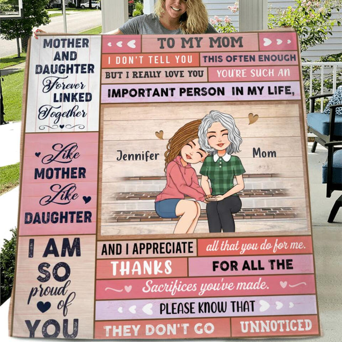 Personalized To My Mom Fleece Throw Blanket/Quilt - Mother's Day Gift Idea From Daughter - You're Such An Important Person In My Life