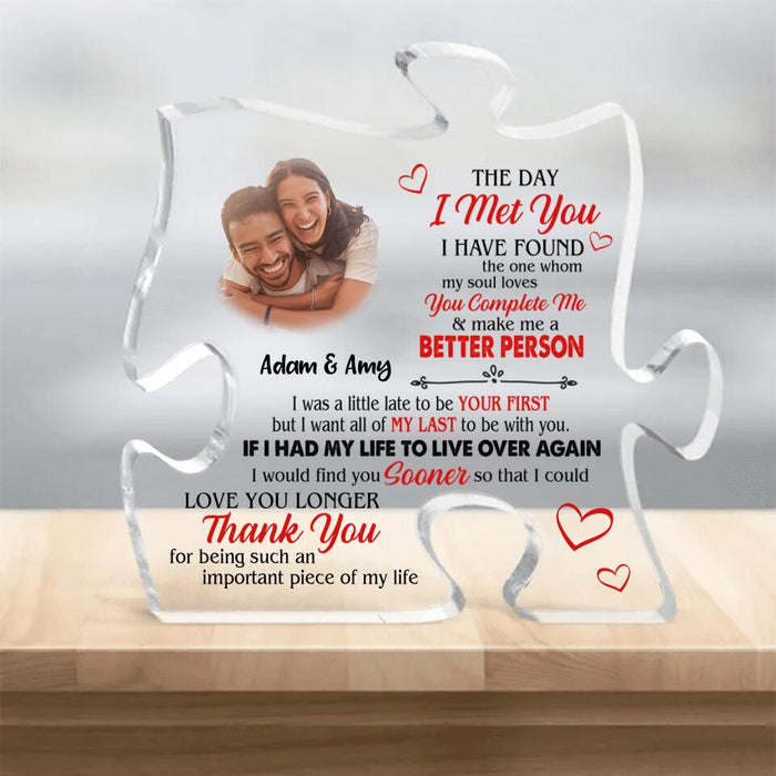 Personalized Couple Photo Puzzle Acrylic Plaque - Gift Idea for Couple - The Day I Met You