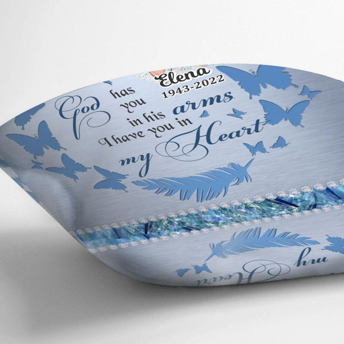Personalized Memorial Photo Pillow Cover/Fleece Throw Blanket/Quilt - Memorial Gift Idea - God Has You In His Arms I Have You In My Heart