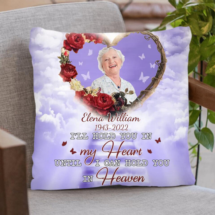 Personalized Memorial Photo Pillow Cover/Fleece Throw Blanket/Quilt - Memorial Gift Idea - I'll Hold You In My Heart Untill I Can Hold You In Heaven