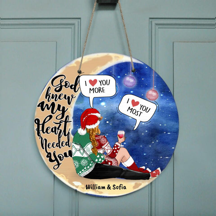 Personalized Hugging Couple Door Sign - Christmas Gift Idea For Couple - God Knew My Heart Needed You