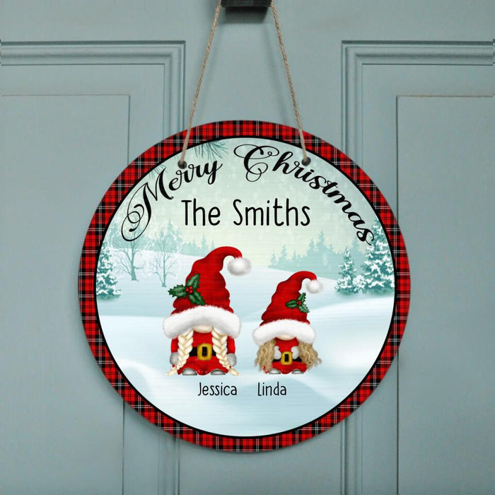Personalized Gnomies Family Circle Wall Art - Adult/Couple With Up to 3 Kids - Christmas Gift For Family