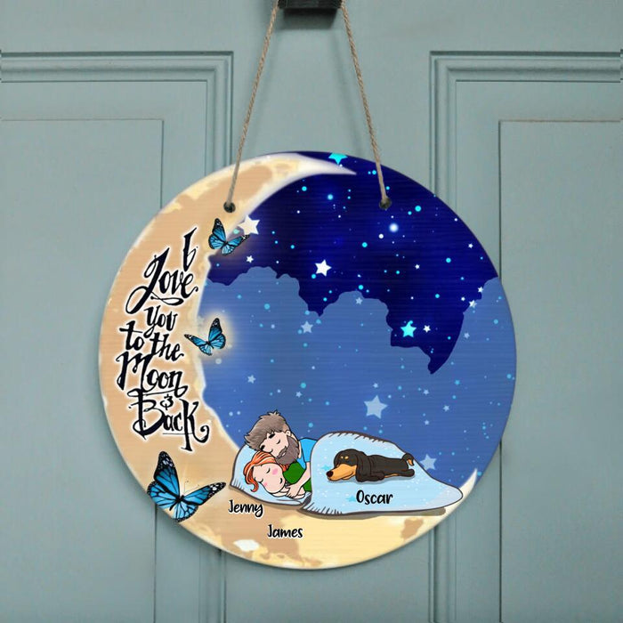 Personalized Sleep On Moon 
Door Sign - Up to 5 Pets - Best Gift For Dog/Cat Lover - I Love You To The Moon And Back