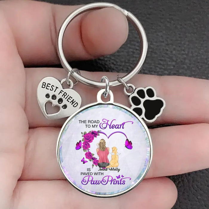 Personalized Dog Mom Keychain Pet Charm Key Ornaments - Memorial Gift for Dog Lovers - The Road To My Heart Is Paved With Pawprints