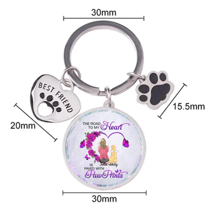 Personalized Dog Mom Keychain Pet Charm Key Ornaments - Memorial Gift for Dog Lovers - The Road To My Heart Is Paved With Pawprints