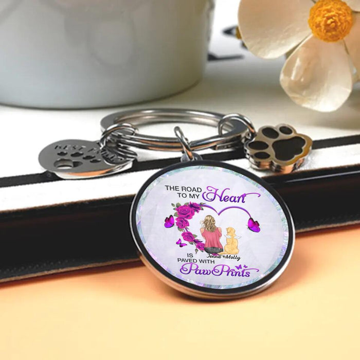 Personalized Dog Mom Keychain Pet Charm Key Ornaments - Memorial Gift for Dog Lovers - The Road To My Heart Is Paved With Pawprints