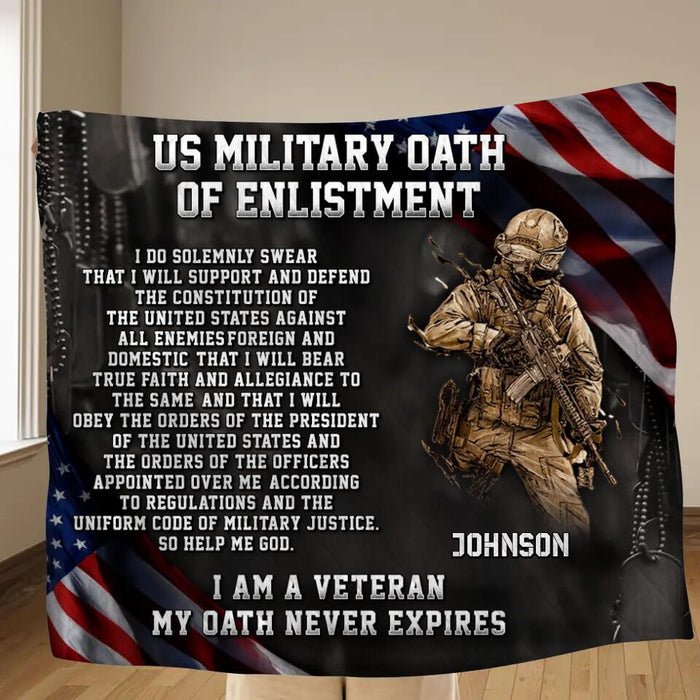 Personalized Veteran Fleece Throw Blanket/Quilt - Gift Idea For Veteran - US Military  Oath Of Enlistment