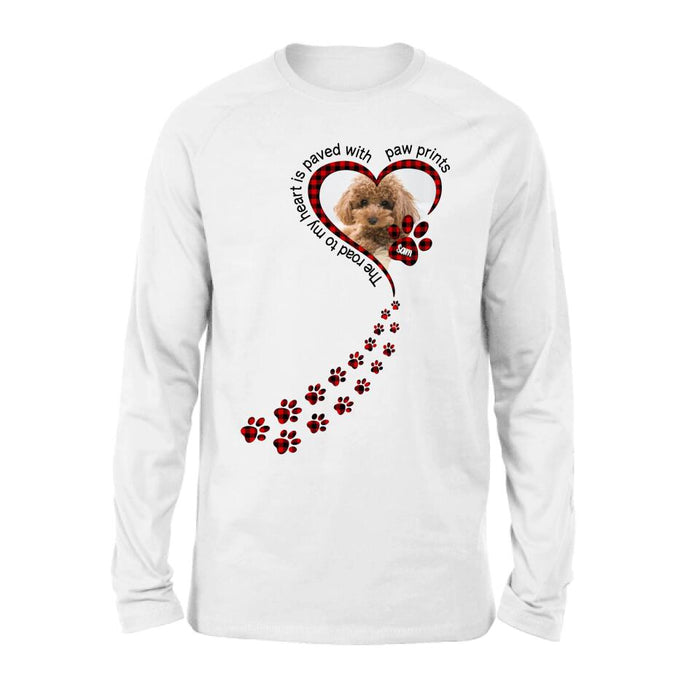Personalized Memorial Dog Shirt - Upload Photo - Memorial Gift Idea For Loss Of Pet - The Road To My Heart Is Paved With Paw Prints