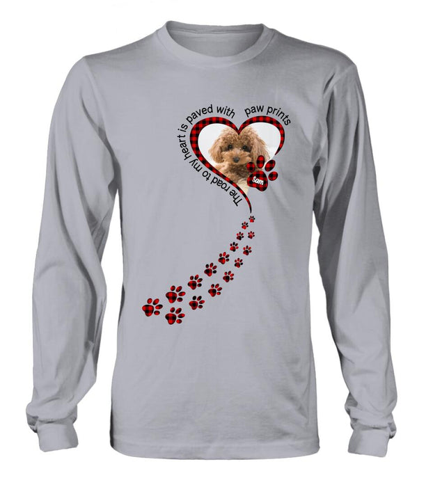 Personalized Memorial Dog Shirt - Upload Photo - Memorial Gift Idea For Loss Of Pet - The Road To My Heart Is Paved With Paw Prints