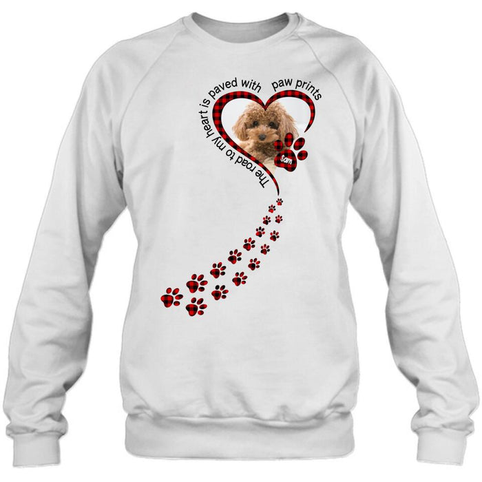 Personalized Memorial Dog Shirt - Upload Photo - Memorial Gift Idea For Loss Of Pet - The Road To My Heart Is Paved With Paw Prints