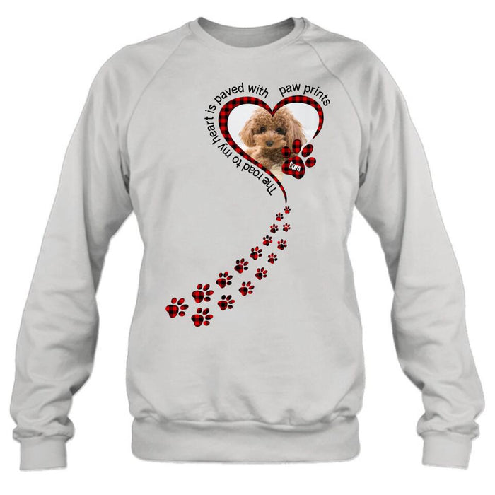 Personalized Memorial Dog Shirt - Upload Photo - Memorial Gift Idea For Loss Of Pet - The Road To My Heart Is Paved With Paw Prints