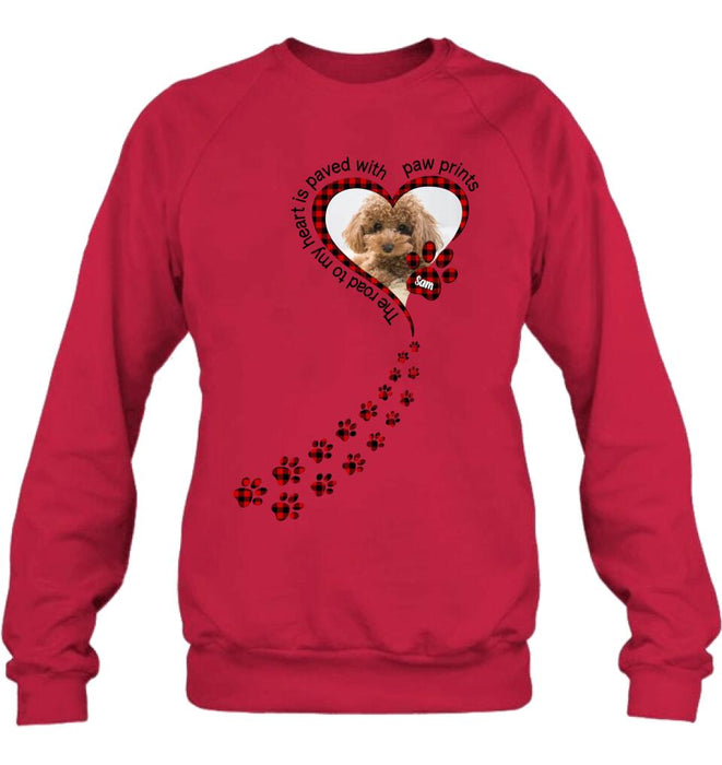 Personalized Memorial Dog Shirt - Upload Photo - Memorial Gift Idea For Loss Of Pet - The Road To My Heart Is Paved With Paw Prints