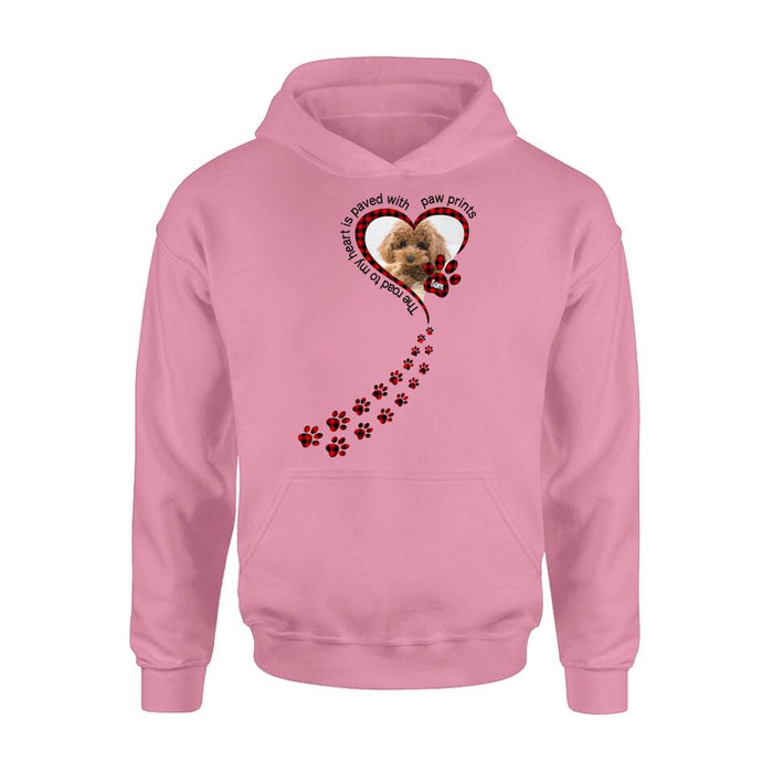 Personalized Memorial Dog Shirt - Upload Photo - Memorial Gift Idea For Loss Of Pet - The Road To My Heart Is Paved With Paw Prints