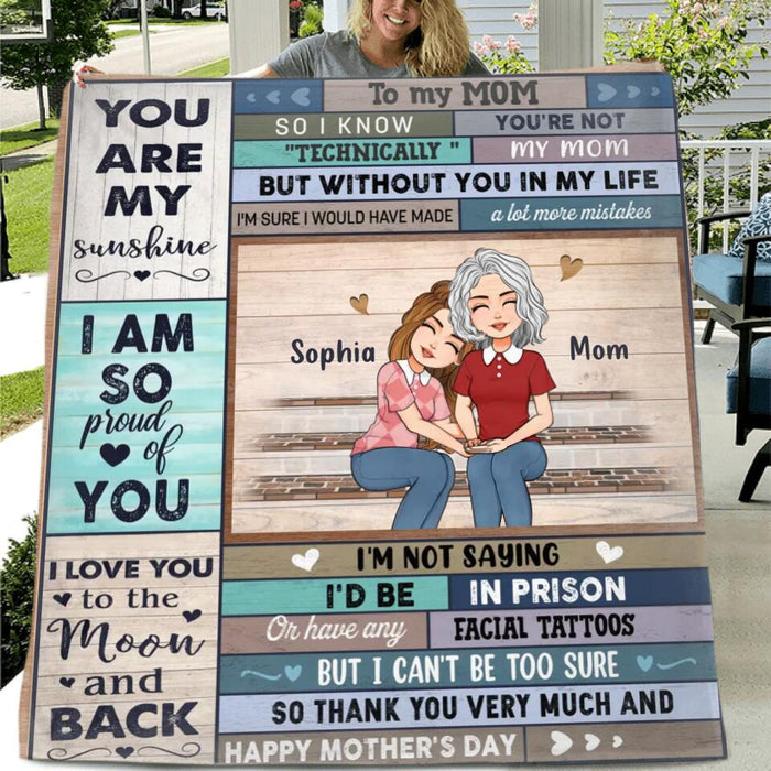 Personalized To My Mom Fleece Throw Blanket/Quilt - Mother's Day Gift Idea For Bonus Mom From Daughter - You Are My Sunshine