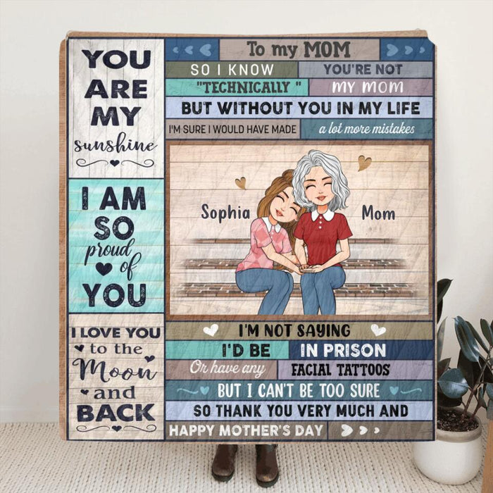 Personalized To My Mom Fleece Throw Blanket/Quilt - Mother's Day Gift Idea For Bonus Mom From Daughter - You Are My Sunshine