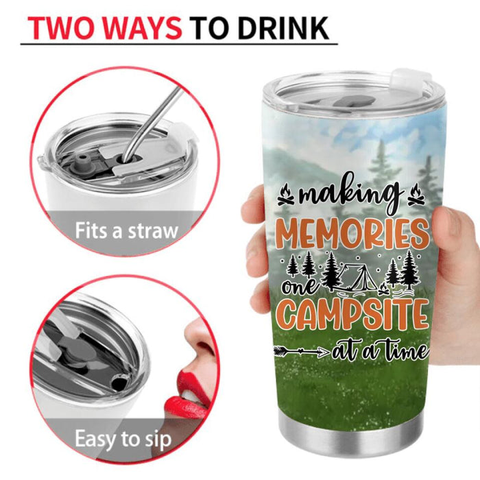 Personalized Family Camping Tumbler - Couple  with Up to 3 Kids & 4 Pets - Gift Idea For Camping Family - Making Memories One Campsite At A Time