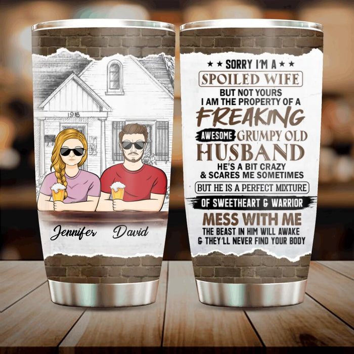 Personalized Couple Tumbler - Best Gift Idea For Wife/Husband/Couple - Sorry I'm A Spoiled Wife But Not Yours