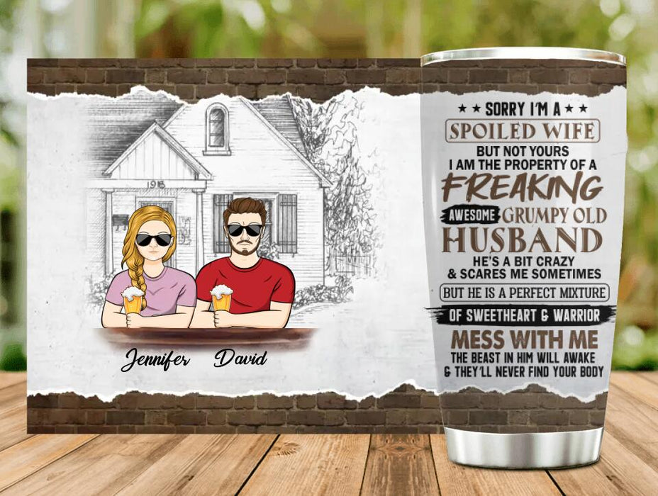 Personalized Couple Tumbler - Best Gift Idea For Wife/Husband/Couple - Sorry I'm A Spoiled Wife But Not Yours
