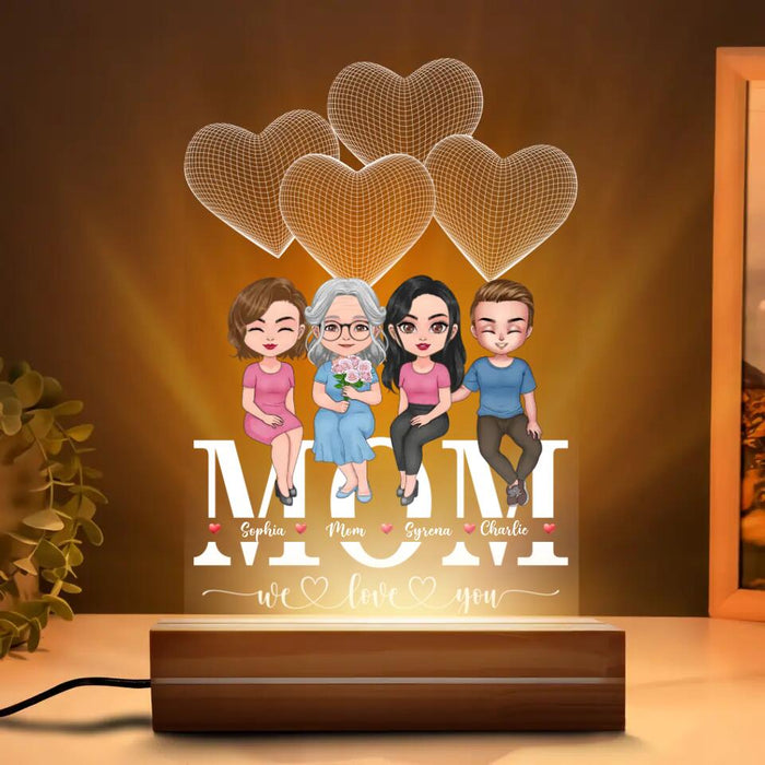 Personalized Mother Acrylic Night Light - Up to 3 Children - Gift Idea for Mother's Day - We Love You