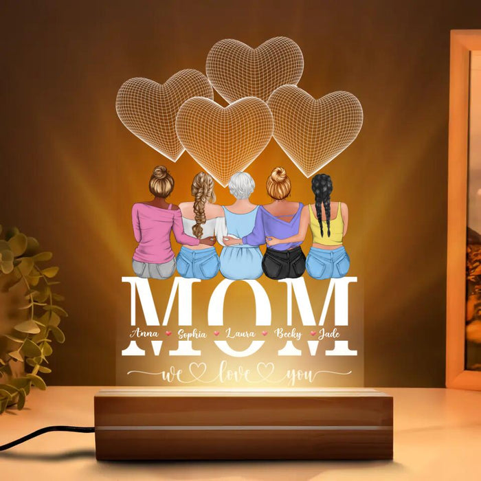 Personalized Mother Acrylic Night Light - Up to 4 Children - Gift Idea for Mother's Day -  We Love You