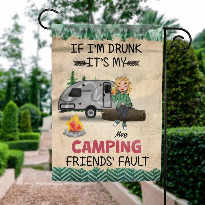 Personalized Camping Friends Flag Sign - Gift Idea For Camping Lovers/Friends - Up to 3 People - If I'm Drunk It's My Camping Friends' Fault