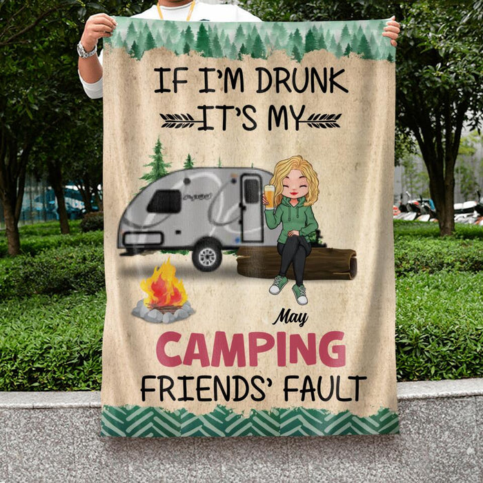 Personalized Camping Friends Flag Sign - Gift Idea For Camping Lovers/Friends - Up to 3 People - If I'm Drunk It's My Camping Friends' Fault
