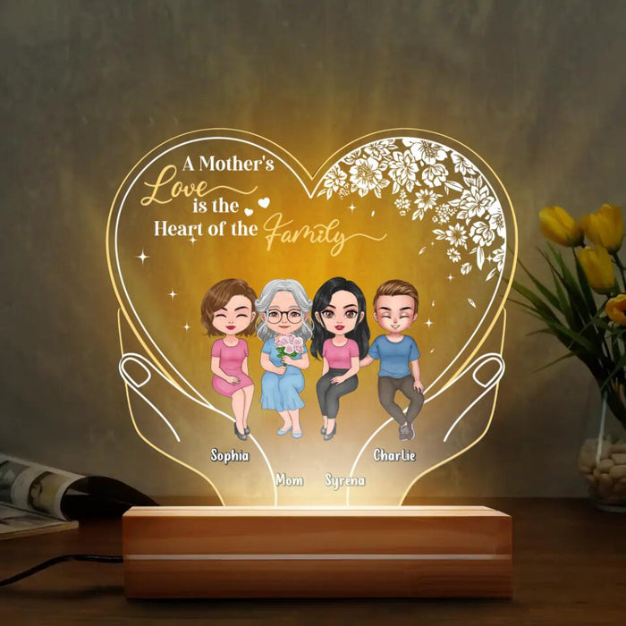 Personalized Mother Acrylic Night Light - Up to 3 Children - Gift Idea for Mother's Day -  A Mother's Love Is The Heart Of The Family