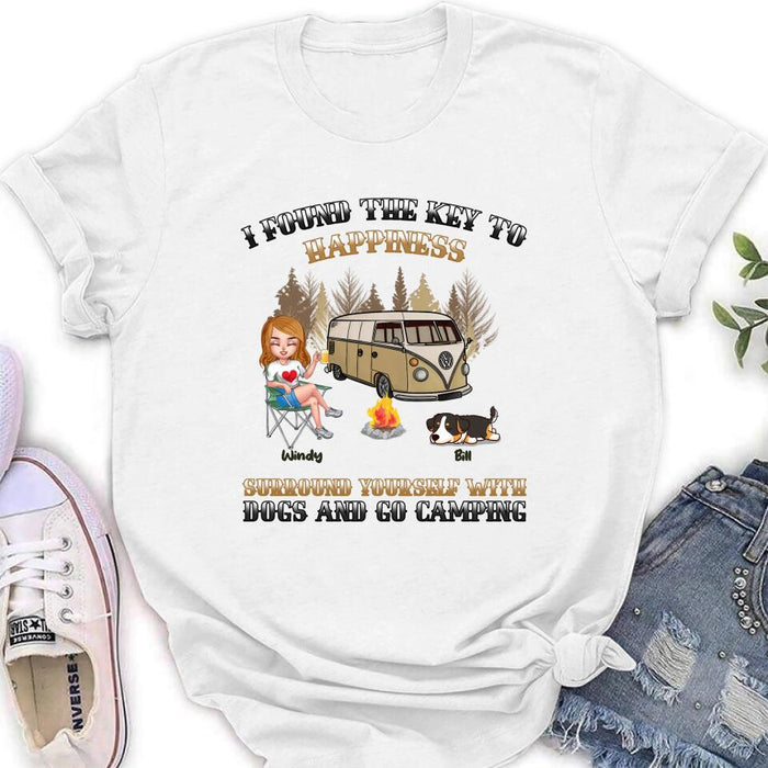 Personalized Dog Camping Queen T-Shirt/Hoodie/Long Sleeve/Sweatshirt - Gift Idea For Camping Lovers/Friends/Dog Mom - Up to 5 Dogs - I Found The Key To Happiness