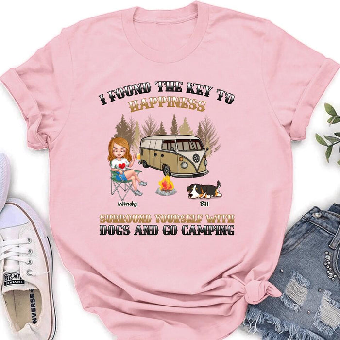 Personalized Dog Camping Queen T-Shirt/Hoodie/Long Sleeve/Sweatshirt - Gift Idea For Camping Lovers/Friends/Dog Mom - Up to 5 Dogs - I Found The Key To Happiness