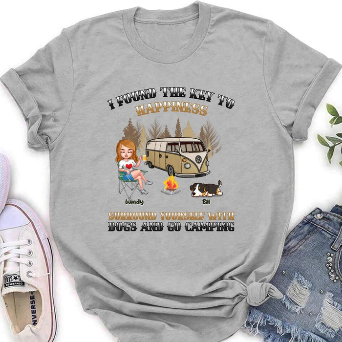 Personalized Dog Camping Queen T-Shirt/Hoodie/Long Sleeve/Sweatshirt - Gift Idea For Camping Lovers/Friends/Dog Mom - Up to 5 Dogs - I Found The Key To Happiness