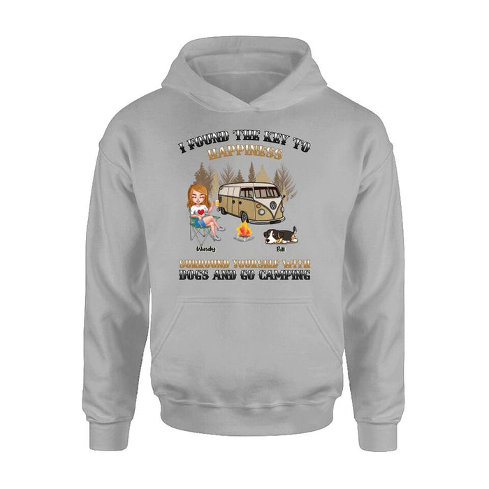 Personalized Dog Camping Queen T-Shirt/Hoodie/Long Sleeve/Sweatshirt - Gift Idea For Camping Lovers/Friends/Dog Mom - Up to 5 Dogs - I Found The Key To Happiness