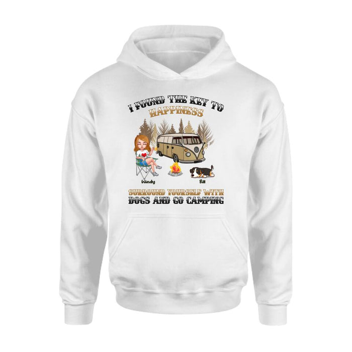 Personalized Dog Camping Queen T-Shirt/Hoodie/Long Sleeve/Sweatshirt - Gift Idea For Camping Lovers/Friends/Dog Mom - Up to 5 Dogs - I Found The Key To Happiness