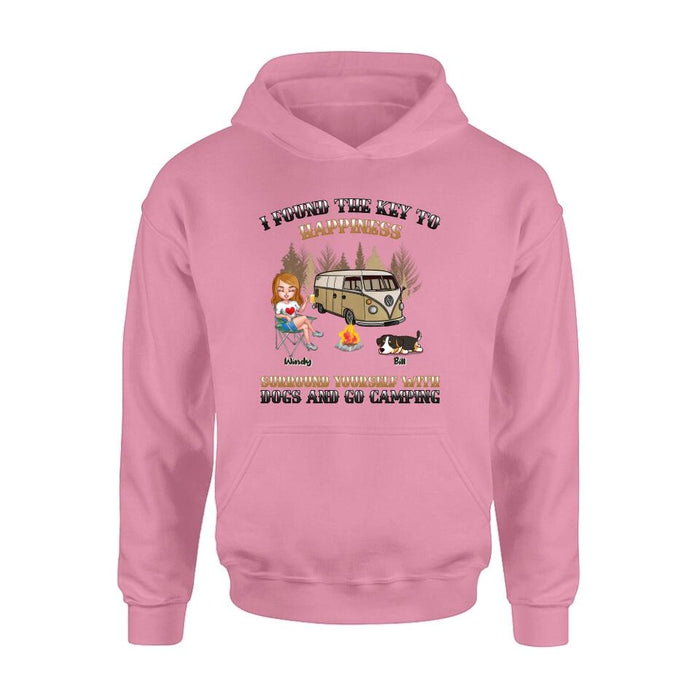 Personalized Dog Camping Queen T-Shirt/Hoodie/Long Sleeve/Sweatshirt - Gift Idea For Camping Lovers/Friends/Dog Mom - Up to 5 Dogs - I Found The Key To Happiness