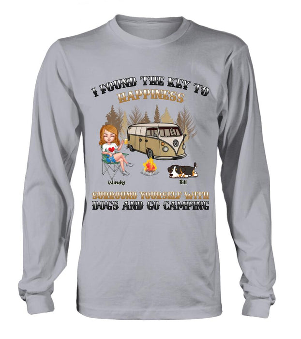 Personalized Dog Camping Queen T-Shirt/Hoodie/Long Sleeve/Sweatshirt - Gift Idea For Camping Lovers/Friends/Dog Mom - Up to 5 Dogs - I Found The Key To Happiness