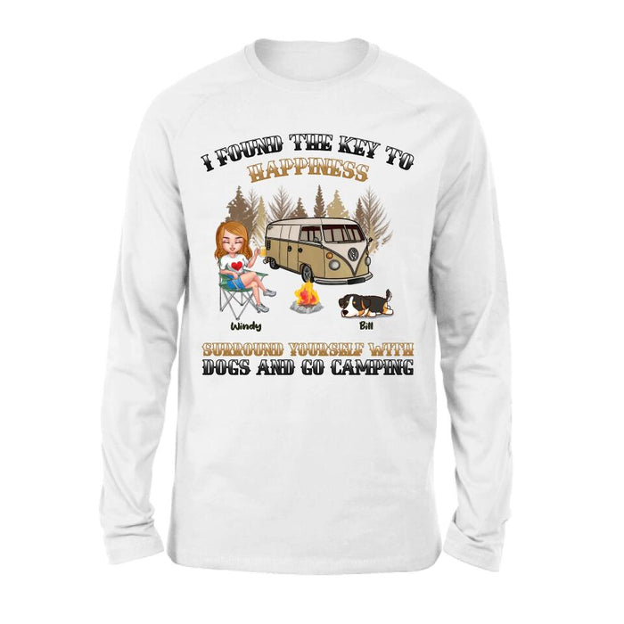 Personalized Dog Camping Queen T-Shirt/Hoodie/Long Sleeve/Sweatshirt - Gift Idea For Camping Lovers/Friends/Dog Mom - Up to 5 Dogs - I Found The Key To Happiness