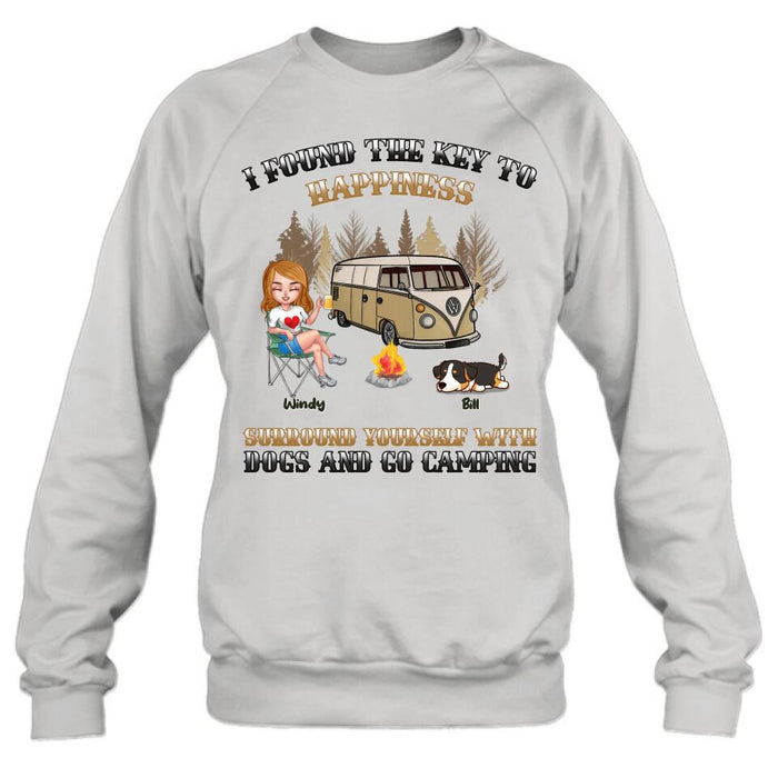 Personalized Dog Camping Queen T-Shirt/Hoodie/Long Sleeve/Sweatshirt - Gift Idea For Camping Lovers/Friends/Dog Mom - Up to 5 Dogs - I Found The Key To Happiness