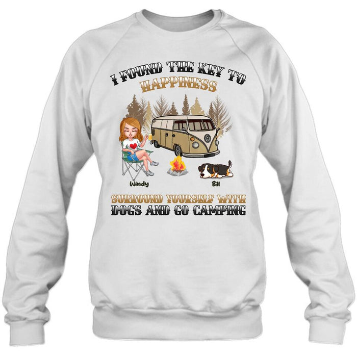 Personalized Dog Camping Queen T-Shirt/Hoodie/Long Sleeve/Sweatshirt - Gift Idea For Camping Lovers/Friends/Dog Mom - Up to 5 Dogs - I Found The Key To Happiness