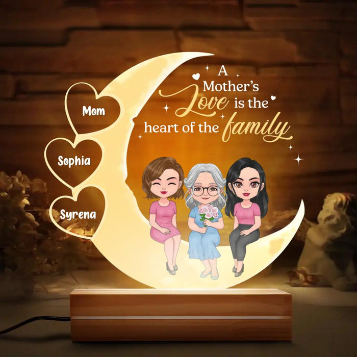Personalized Mother Acrylic Night Light - Up to 3 Children - Gift Idea for Mother's Day - A Mother's Love Is The Heart Of The Family