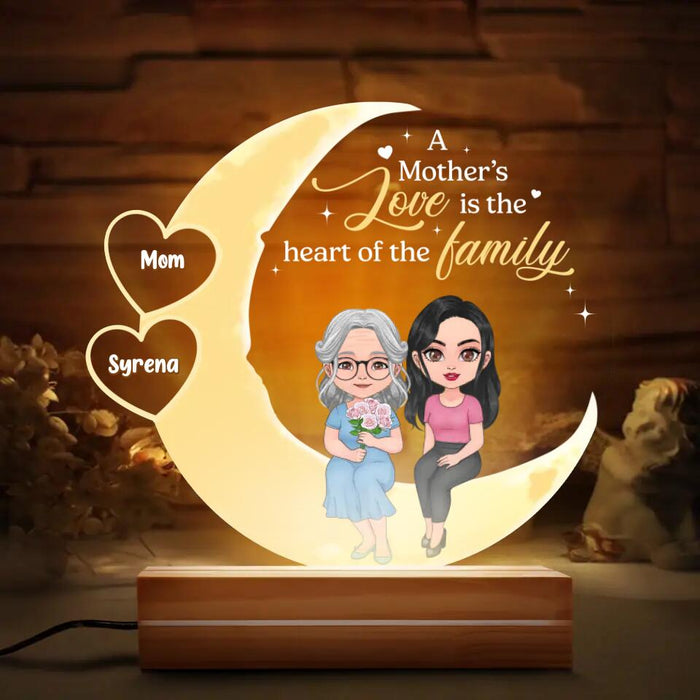 Personalized Mother Acrylic Night Light - Up to 3 Children - Gift Idea for Mother's Day - A Mother's Love Is The Heart Of The Family