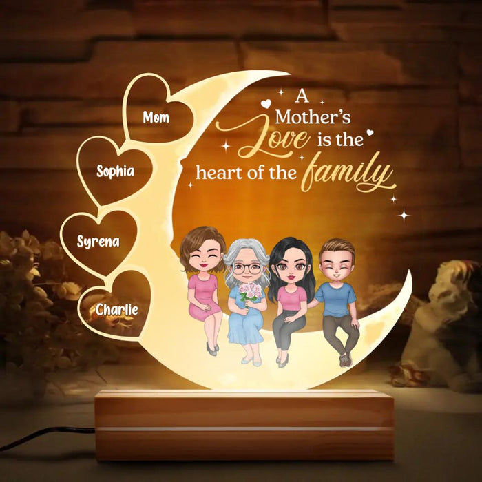 Personalized Mother Acrylic Night Light - Up to 3 Children - Gift Idea for Mother's Day - A Mother's Love Is The Heart Of The Family