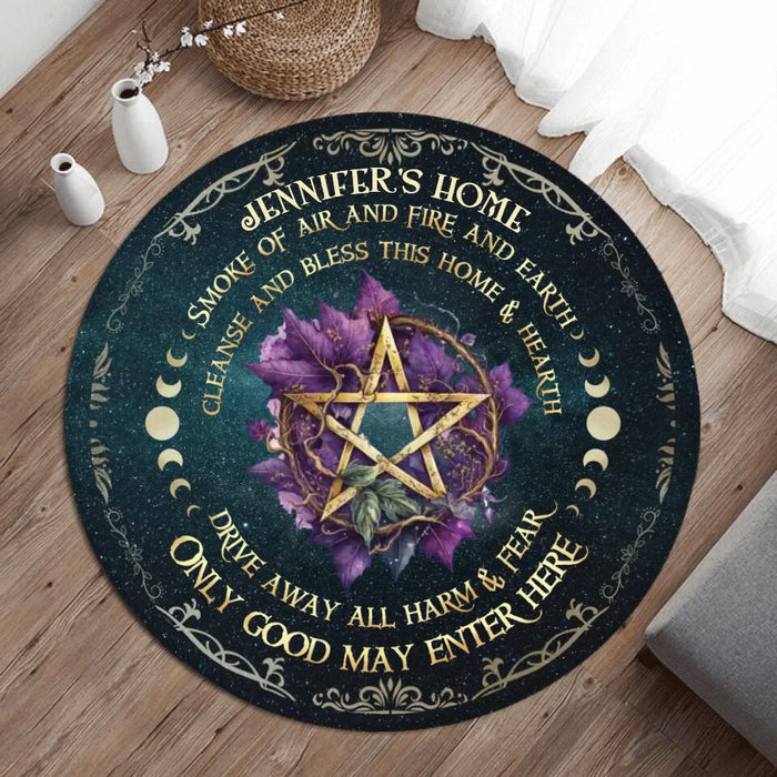 Personalized Pentagram Round Rug - Gift Idea For Wicca/Pagan Decor - Smoke Of Air And Fire And Earth