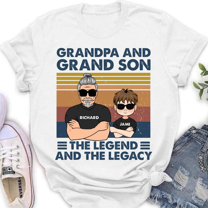 Personalized Grandpa Unisex T-shirt/Long Sleeve/Sweatshirt/Pullover Hoodie - Gift Idea For Grandpa/Grandson/Father's Day - Grandpa And Grand Son The Legend And The Legacy