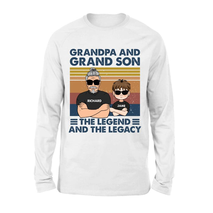 Personalized Grandpa Unisex T-shirt/Long Sleeve/Sweatshirt/Pullover Hoodie - Gift Idea For Grandpa/Grandson/Father's Day - Grandpa And Grand Son The Legend And The Legacy