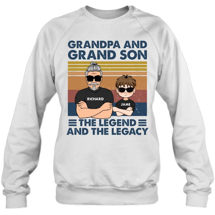 Personalized Grandpa Unisex T-shirt/Long Sleeve/Sweatshirt/Pullover Hoodie - Gift Idea For Grandpa/Grandson/Father's Day - Grandpa And Grand Son The Legend And The Legacy