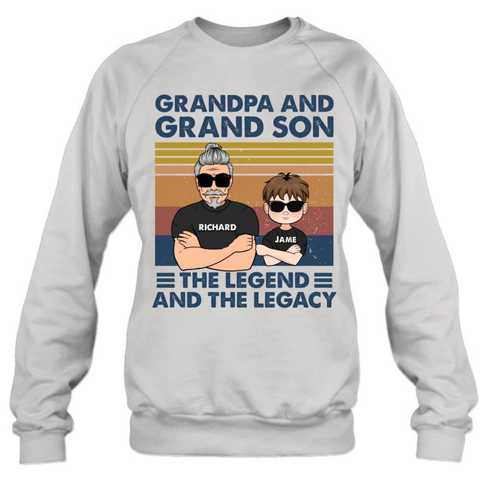 Personalized Grandpa Unisex T-shirt/Long Sleeve/Sweatshirt/Pullover Hoodie - Gift Idea For Grandpa/Grandson/Father's Day - Grandpa And Grand Son The Legend And The Legacy