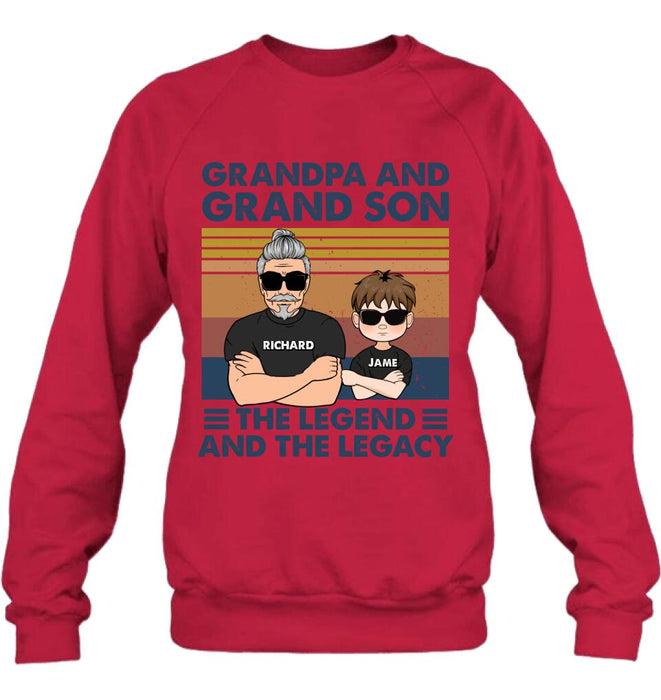 Personalized Grandpa Unisex T-shirt/Long Sleeve/Sweatshirt/Pullover Hoodie - Gift Idea For Grandpa/Grandson/Father's Day - Grandpa And Grand Son The Legend And The Legacy