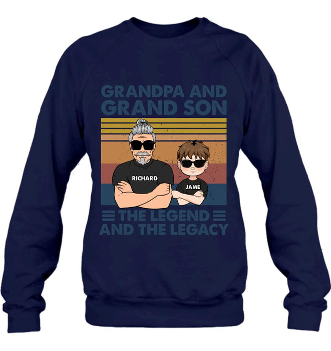 Personalized Grandpa Unisex T-shirt/Long Sleeve/Sweatshirt/Pullover Hoodie - Gift Idea For Grandpa/Grandson/Father's Day - Grandpa And Grand Son The Legend And The Legacy